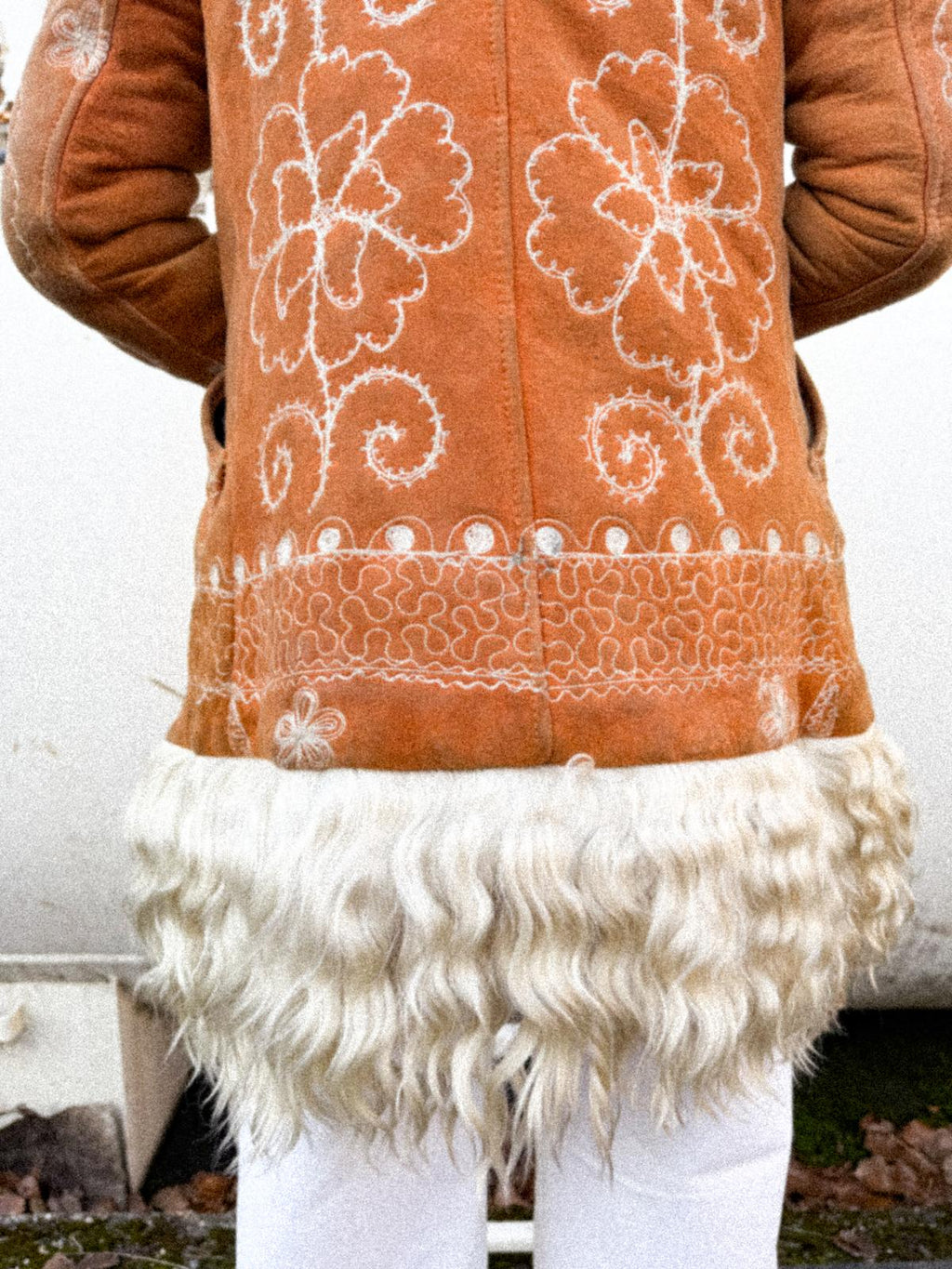 Rare 1960s/70s Afghan Penny Lane Sheepskin Hippie Coat with Floral Embroidery