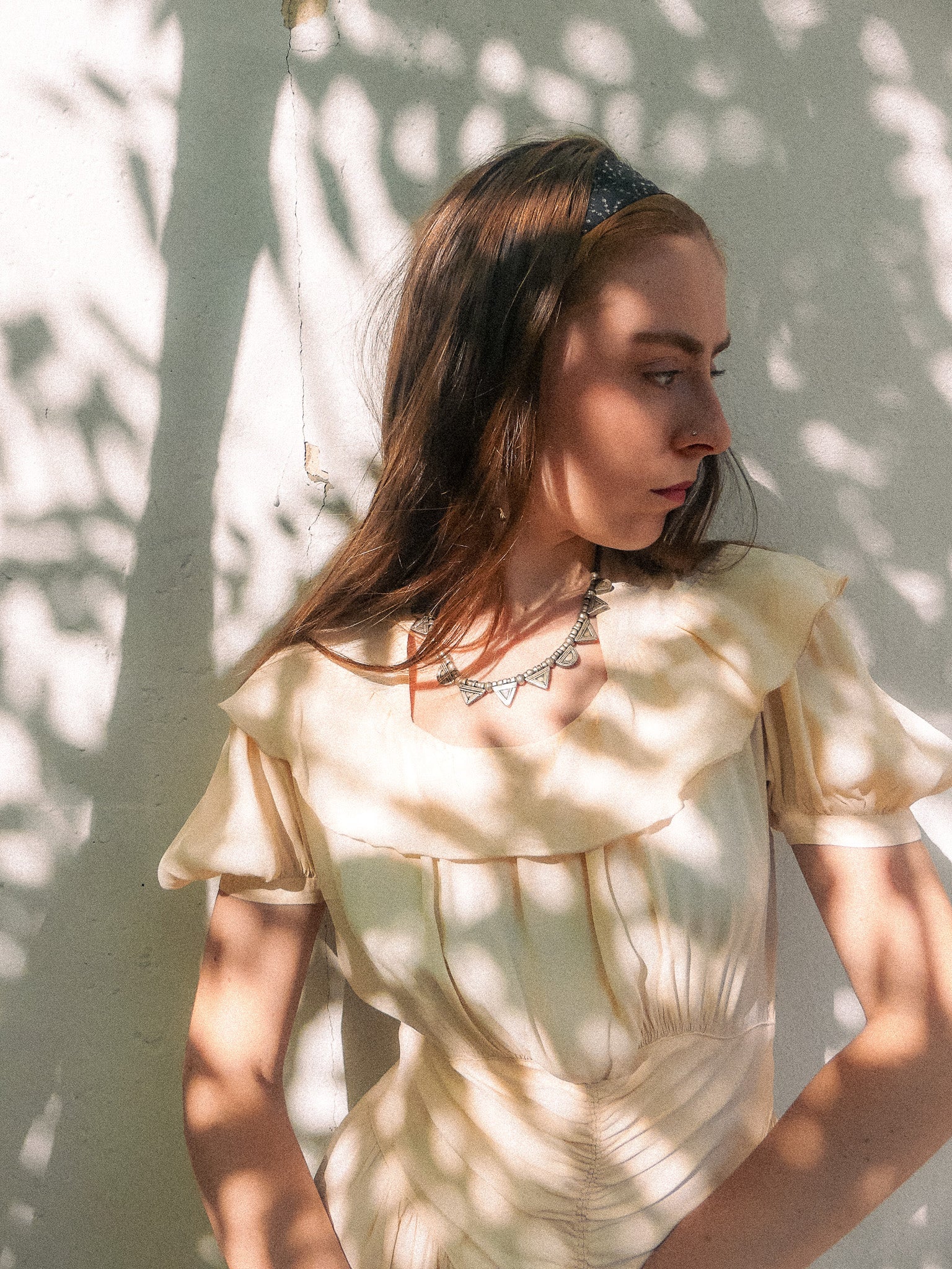 1930s Rayon Crepe Light Apricot Ruffled Dress