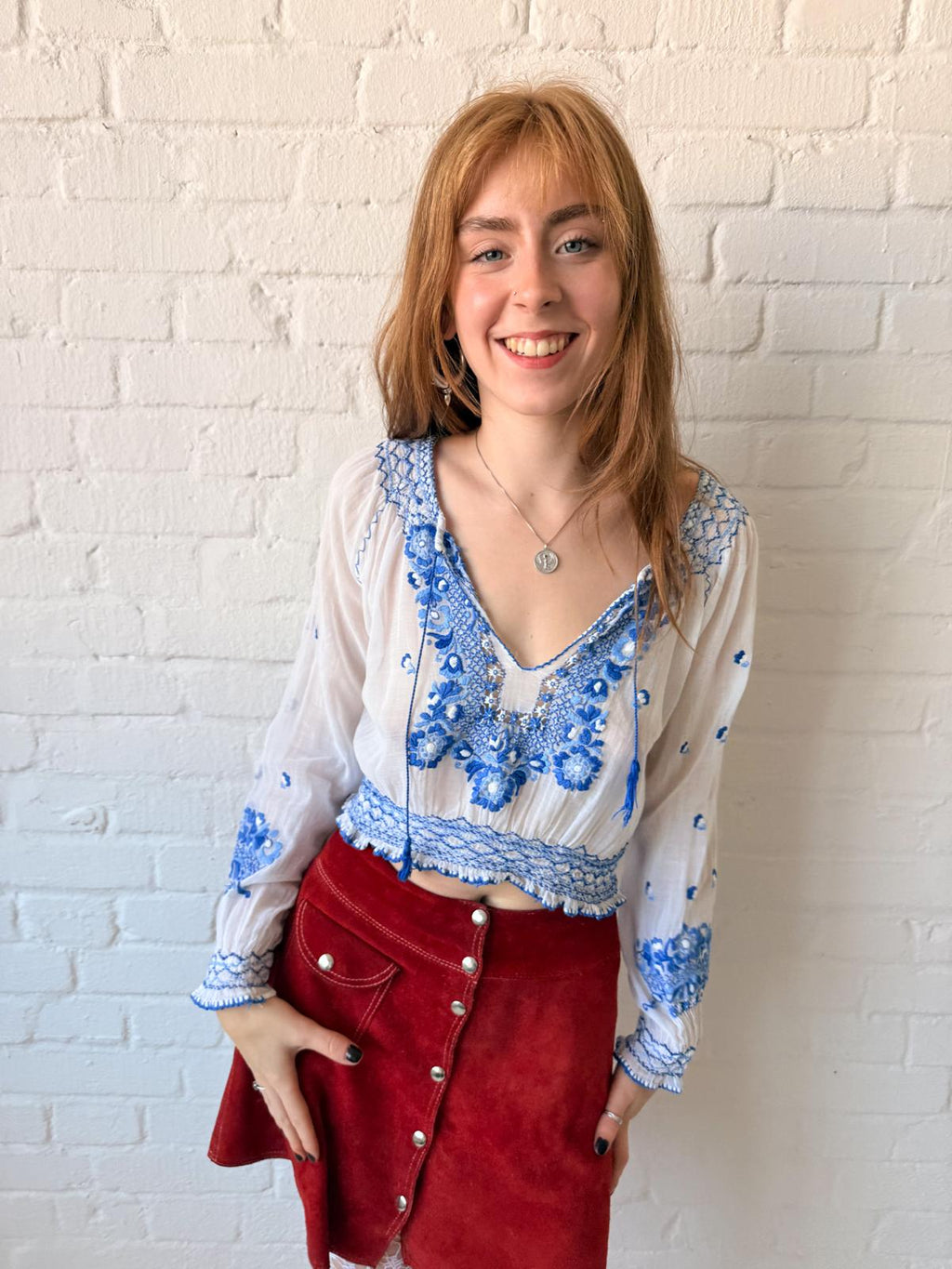 1930s–40s Eastern European Hand-Embroidered Cotton Batiste Blouse