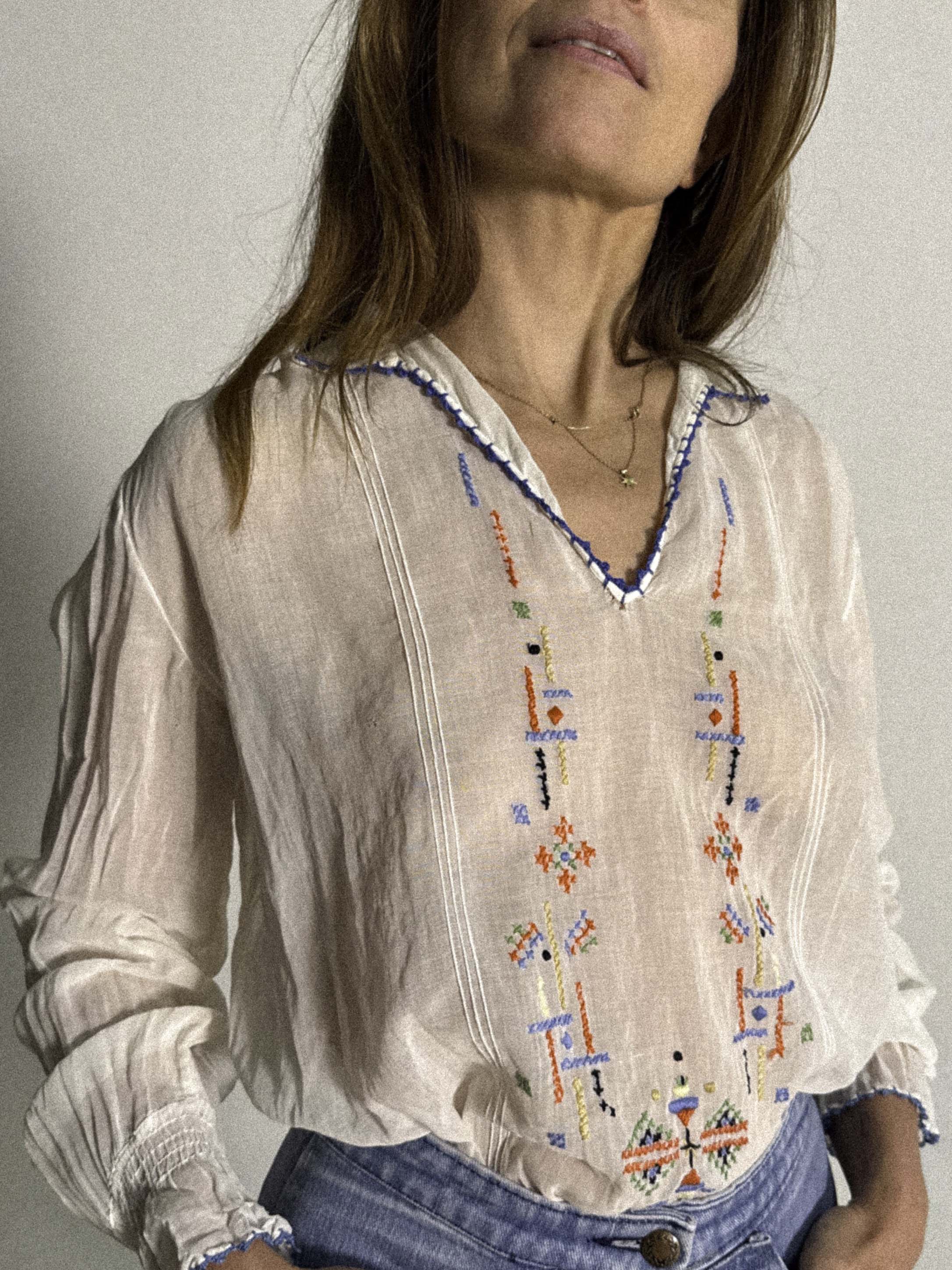 1930s Embroidered Cotton Gauze Blouse