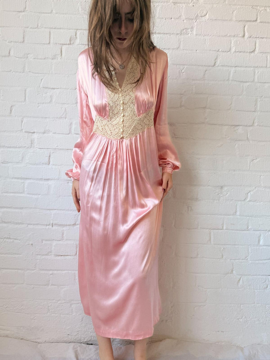 1930s Sik Satin and Lace Nightgown