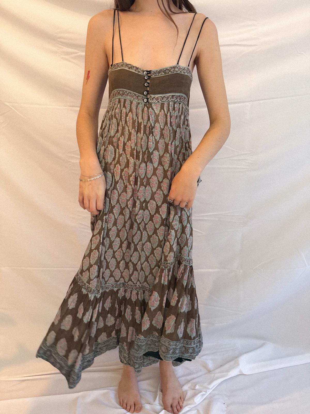 1970er Indianisches Baumwoll-Gaze-Trägerkleid