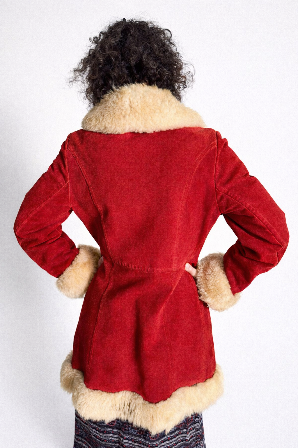 1960s/70s Cherry Red Shearling Coat with Sheepskin Trim