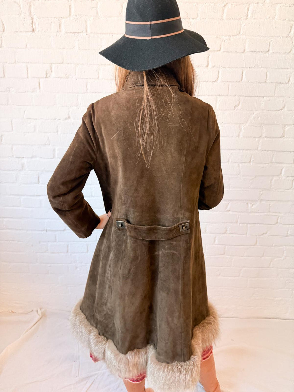 1970s Brown Suede Penny Lane Princess Coat with Statement Metal Fastenings