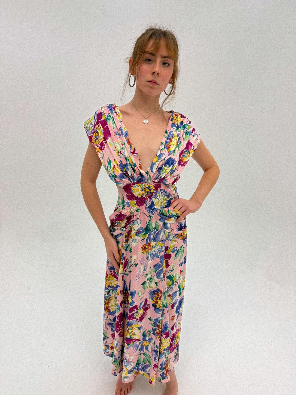 Floral Satin Bias-Cut Dress, 1930s–1940s