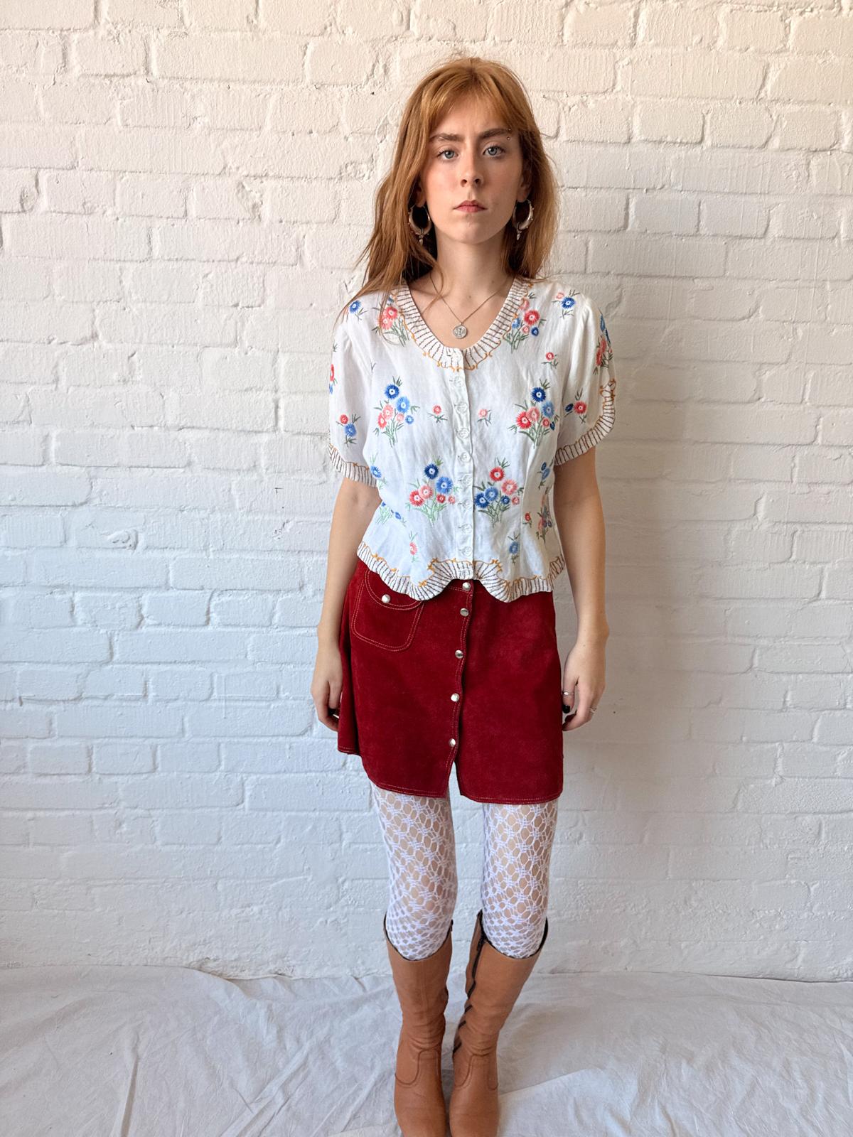 1940s–50s Embroidered Cotton Folk Trachten Blouse