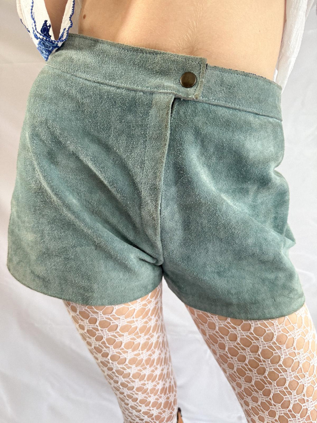 1970s Baby Blue Suede Hotpants