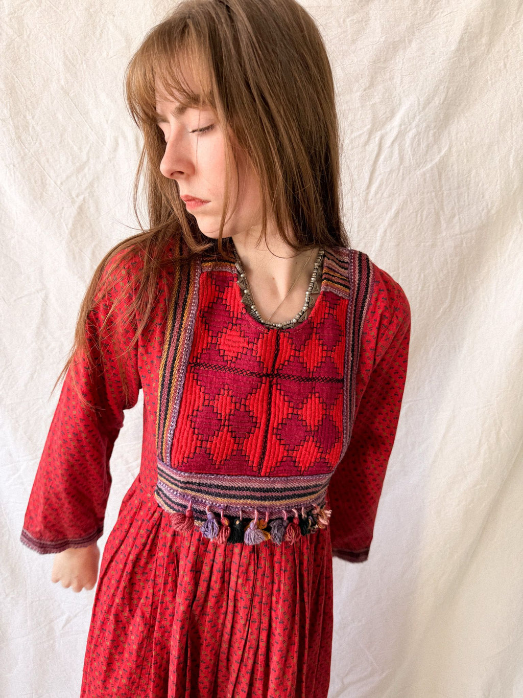 1970s Afghan Embroidered Cotton Folk Dress