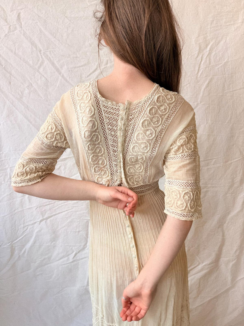 Edwardian Soutache & Lace Gauze Dress | Antique Cream Cotton Dress | Edwardian Lawn Dress | c. 1905–1915