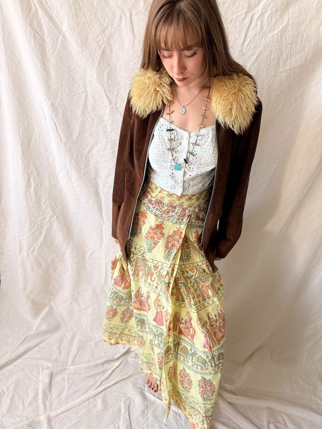 Vintage 1970s Brown Suede Penny Lane Jacket with Sheepskin Collar