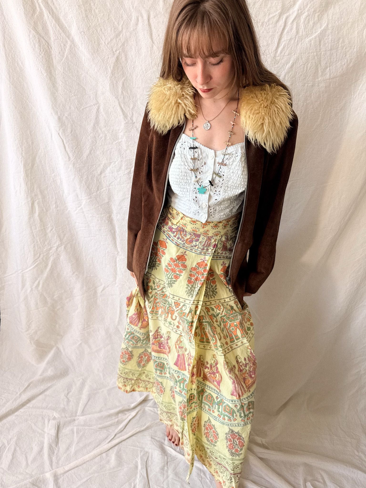 Vintage 1970s Brown Suede Penny Lane Jacket with Sheepskin Collar