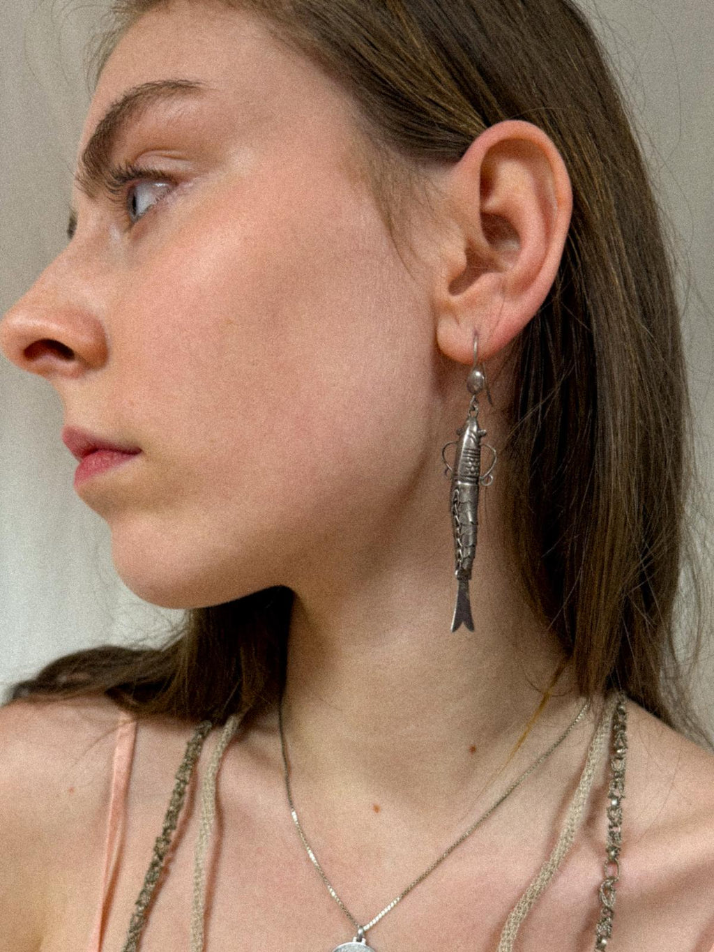 Vintage Sterling Silver Articulated Fish earrings