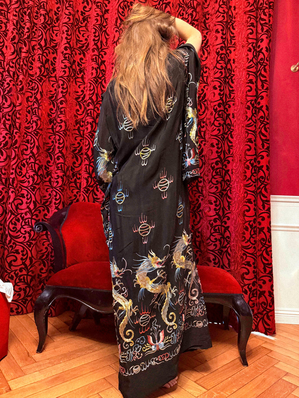 Antique 1920s Embroidered Silk Duster/ Kimono – Egyptian Revival