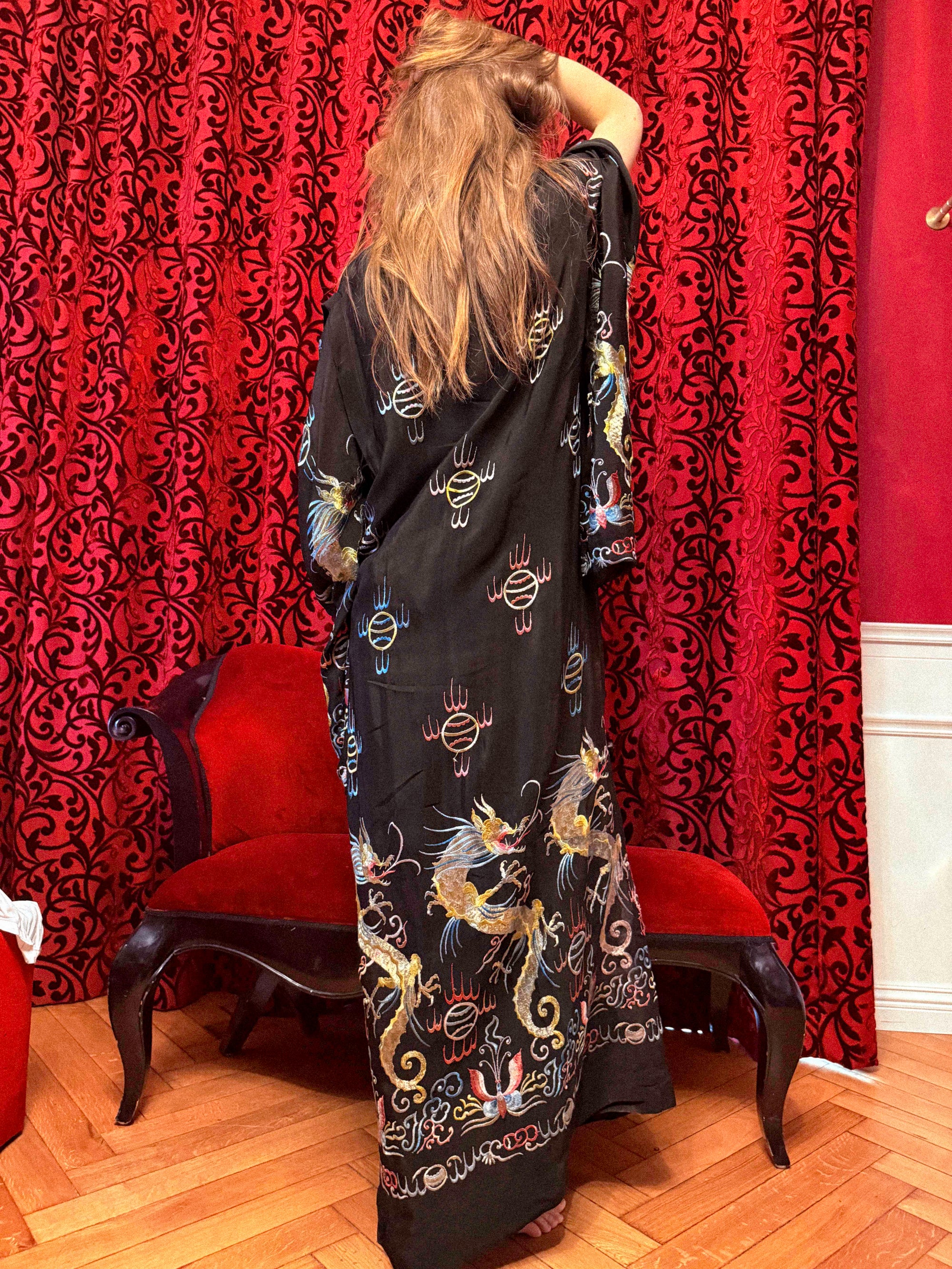 Antique 1920s Embroidered Silk Duster/ Kimono – Egyptian Revival