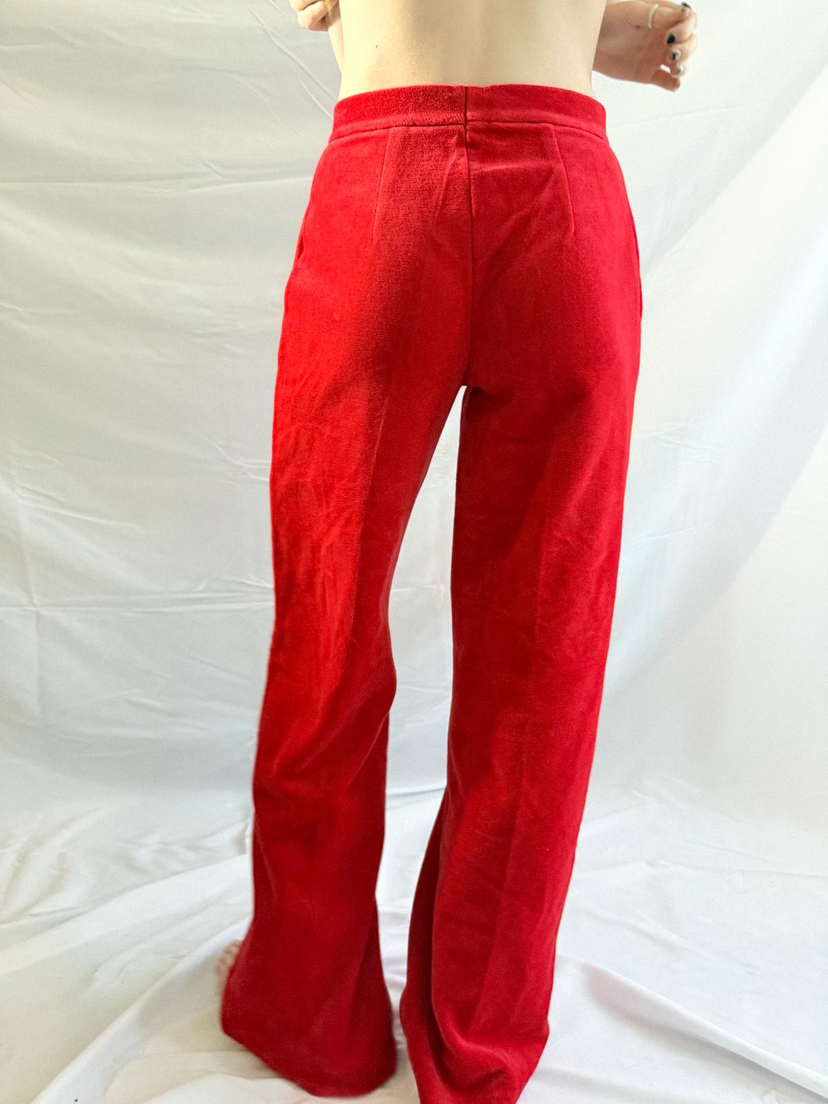 1970s Red Velvet Highwaisted Wide-Leg Trousers