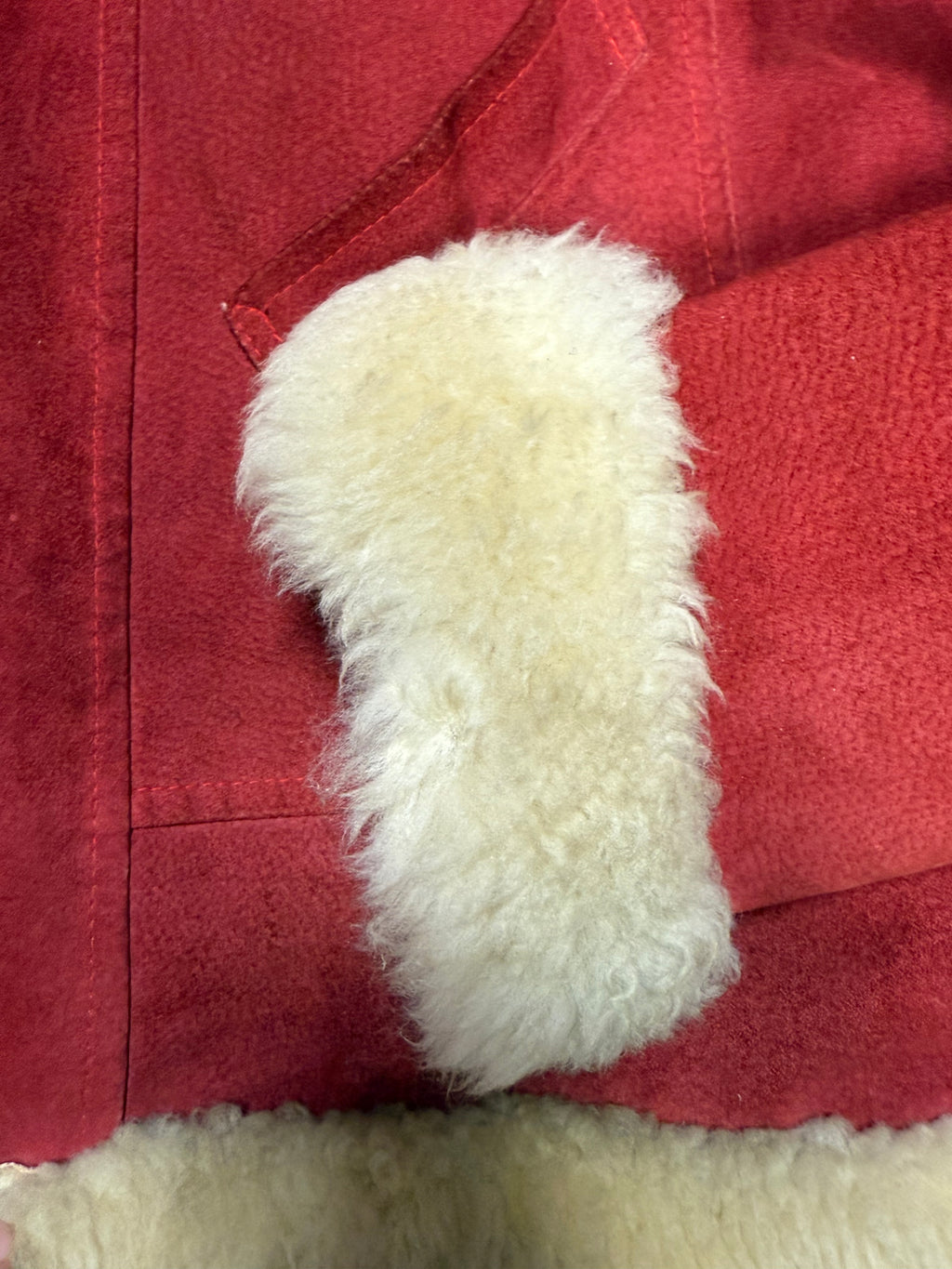 1960s/70s Cherry Red Shearling Coat with Sheepskin Trim