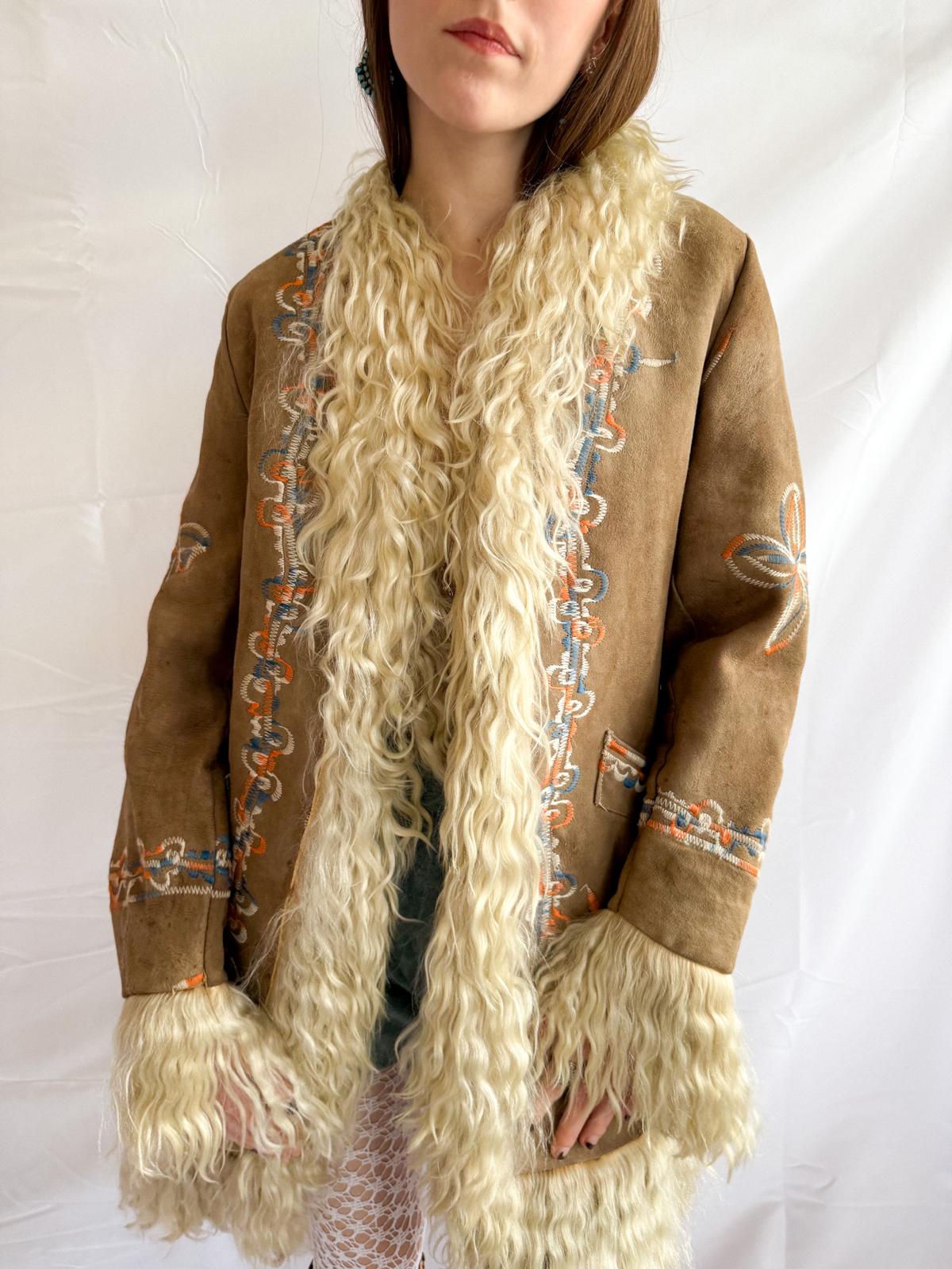 1970s Taupe Embroidered Afghan Coat