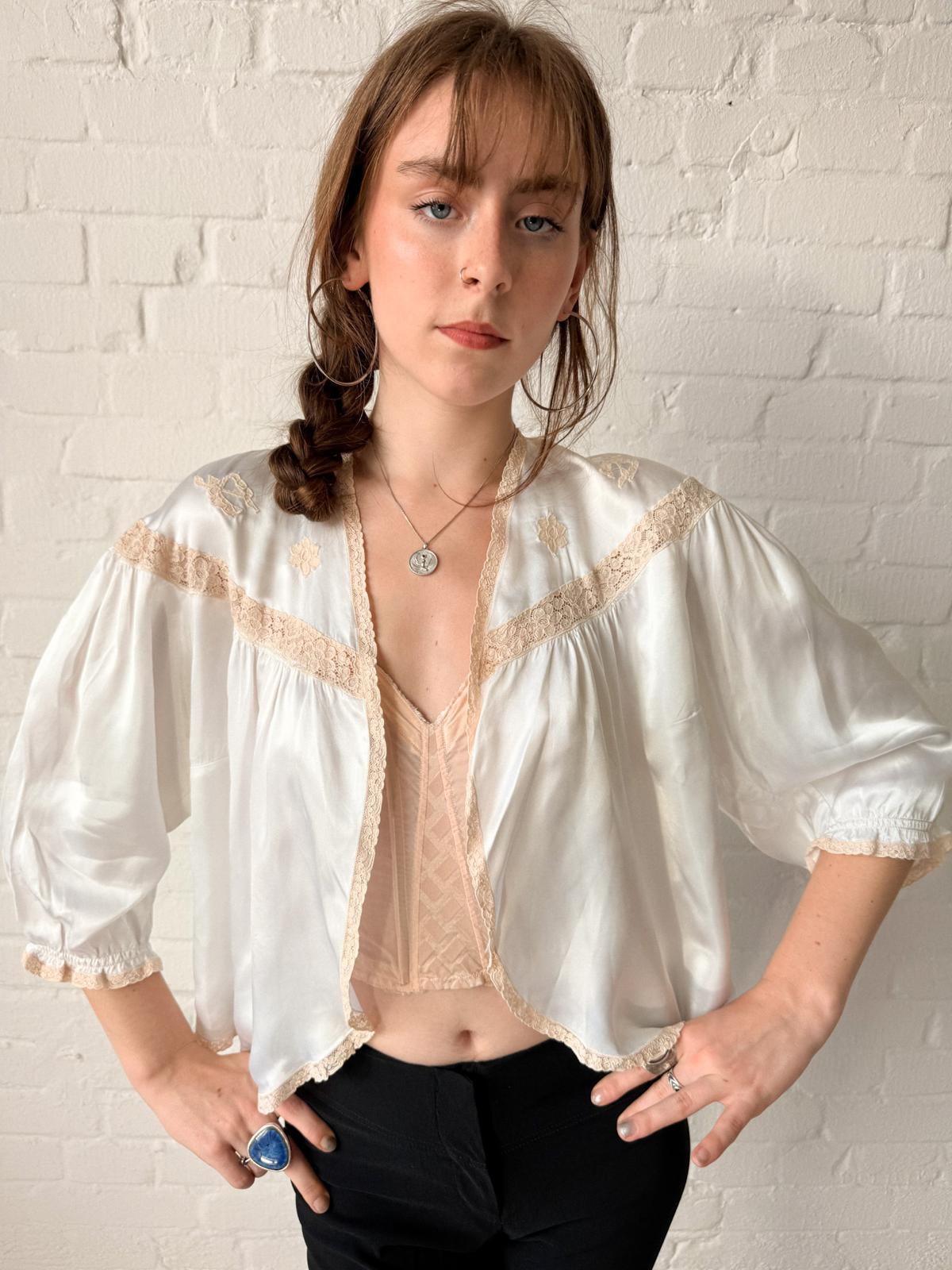 1930s Ivory Liquid Satin Bed Jacket