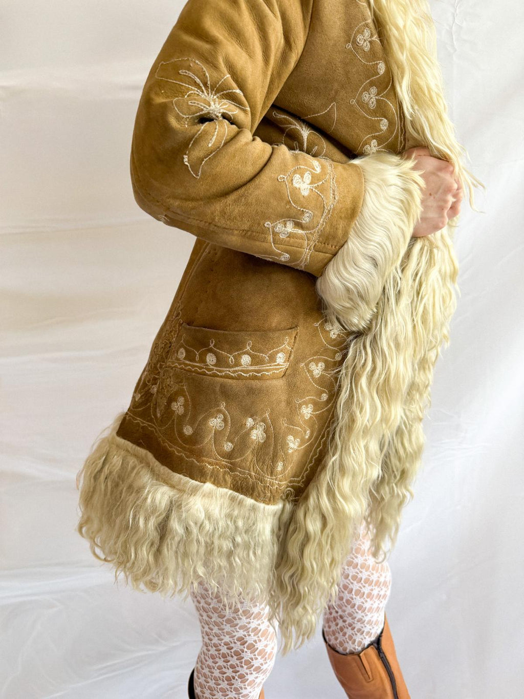 1960s-70s Embroidered Afghan Jacket with Shearling Trim