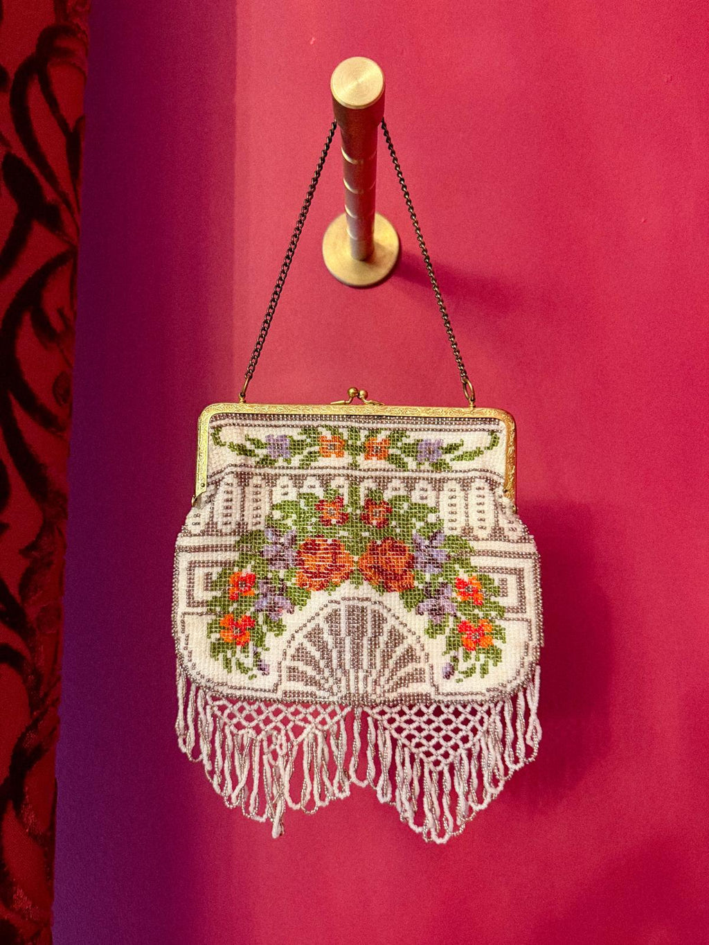 Antike edwardianische Abendtasche mit Perlenstickerei