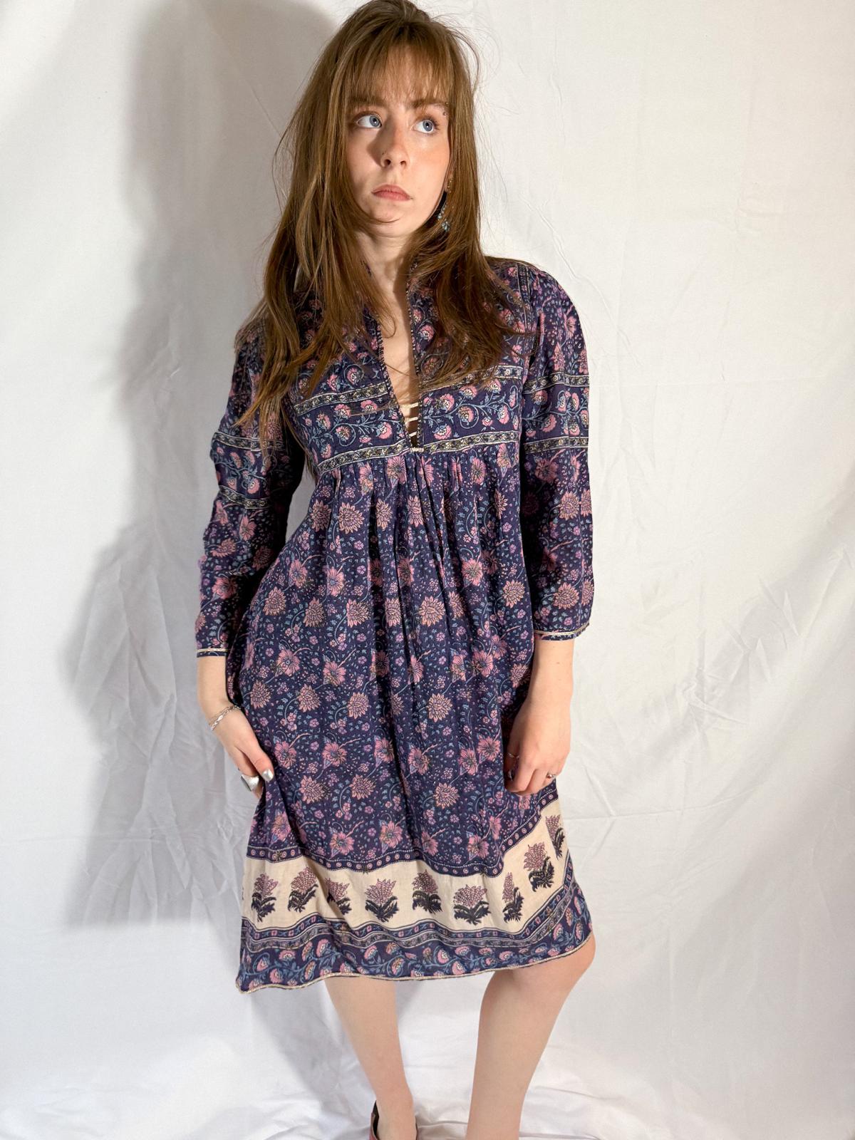 1970s Blockprint Cotton Dress