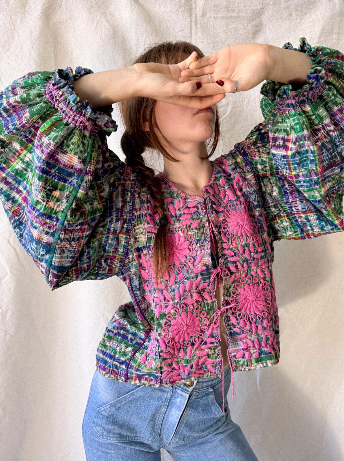 1970s Guatemalan Handwoven Huipil Jacket Blouse