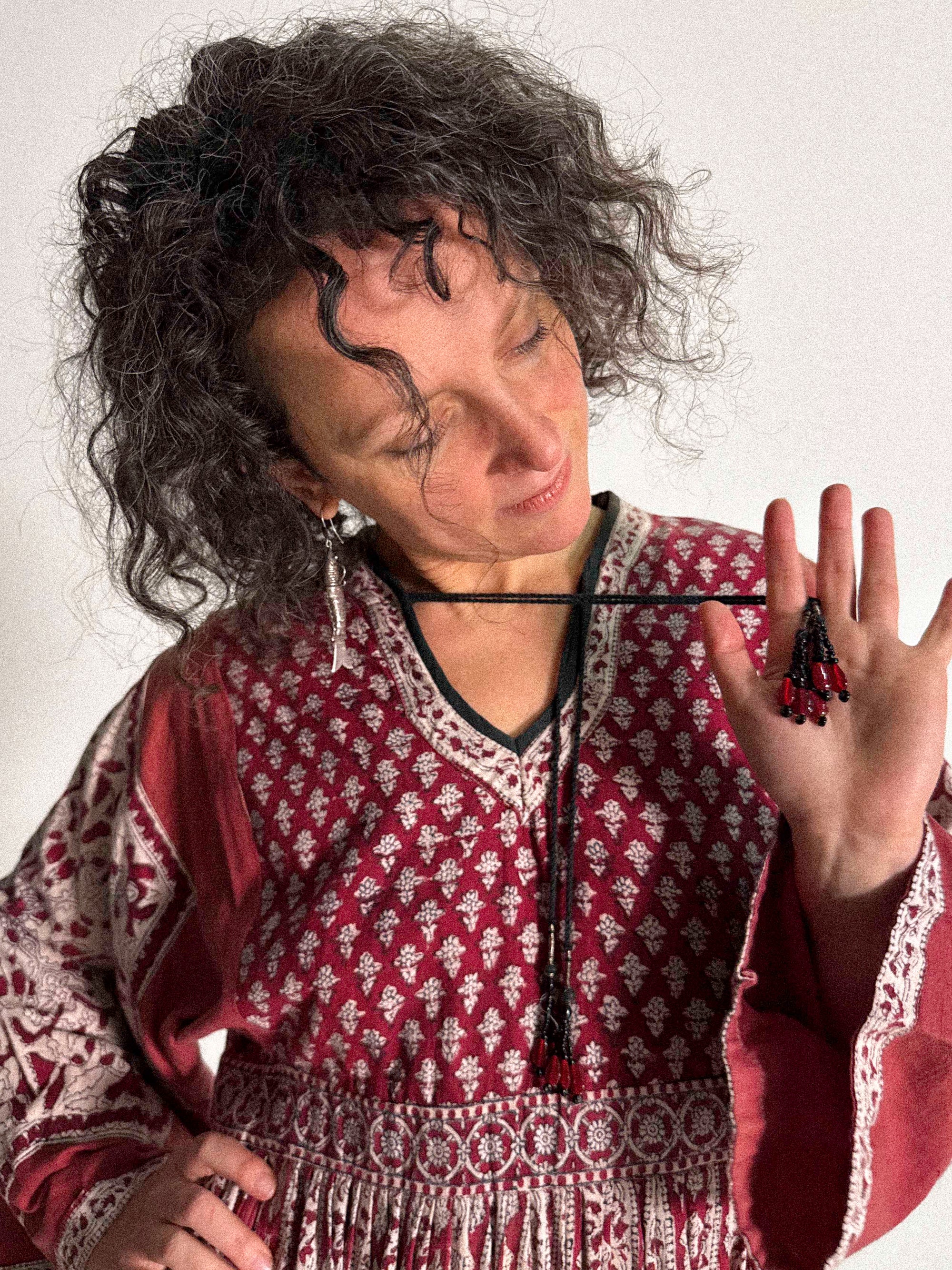 Blockdruckkleid aus den 1970er Jahren mit Engelsärmeln