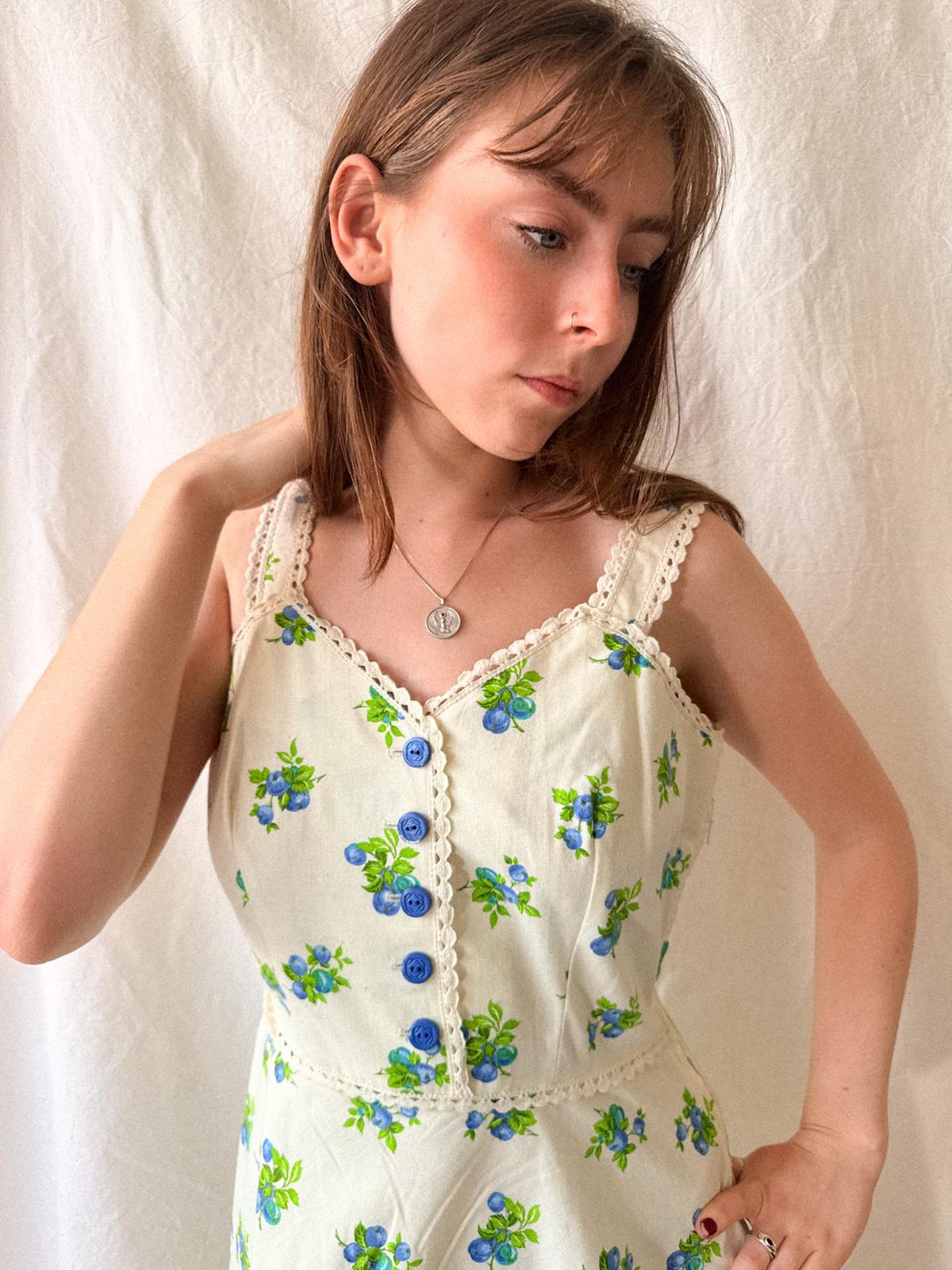 1970s Blueberry Print Cotton Sundress