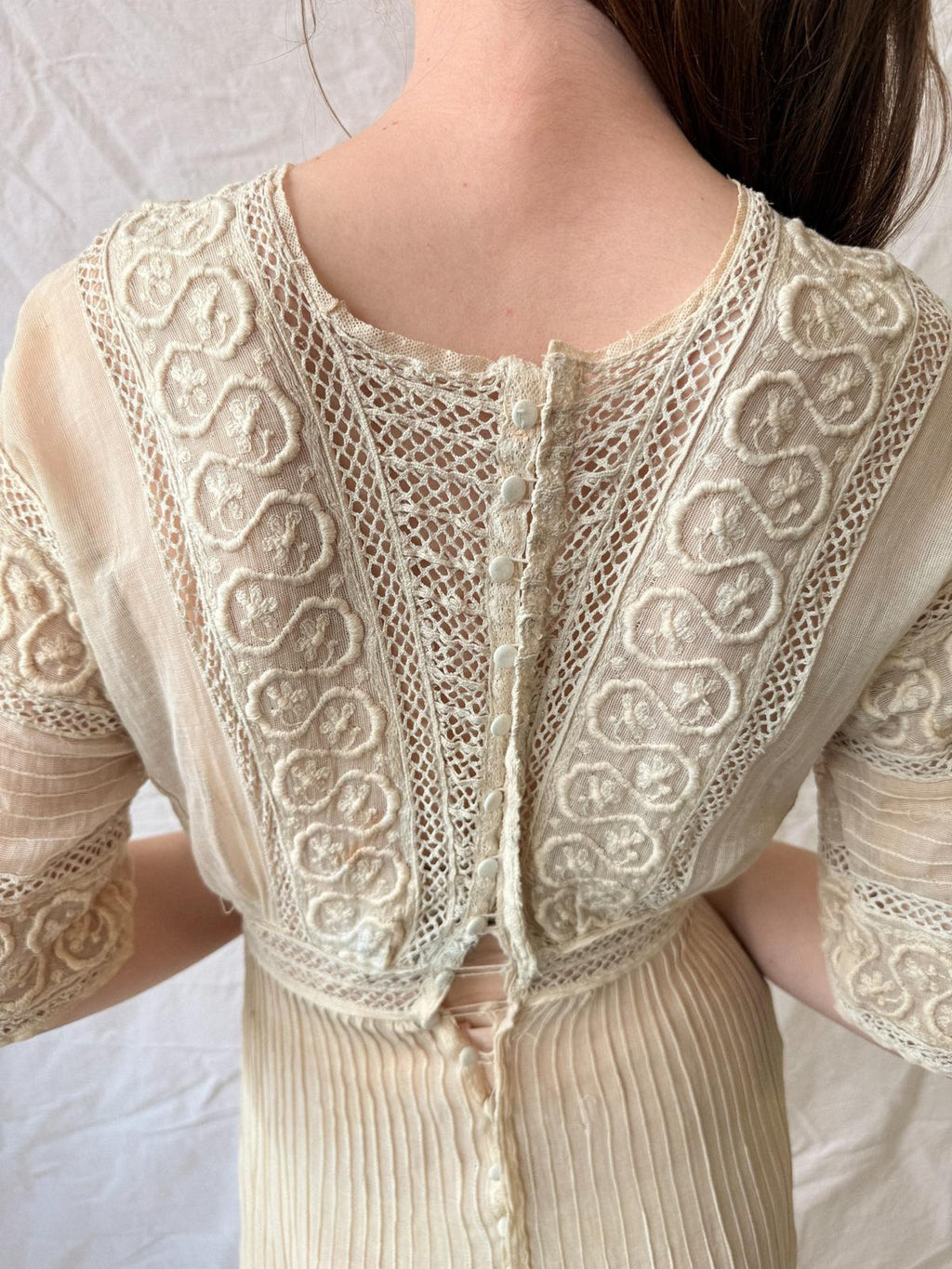 Edwardian Soutache & Lace Gauze Dress | Antique Cream Cotton Dress | Edwardian Lawn Dress | c. 1905–1915