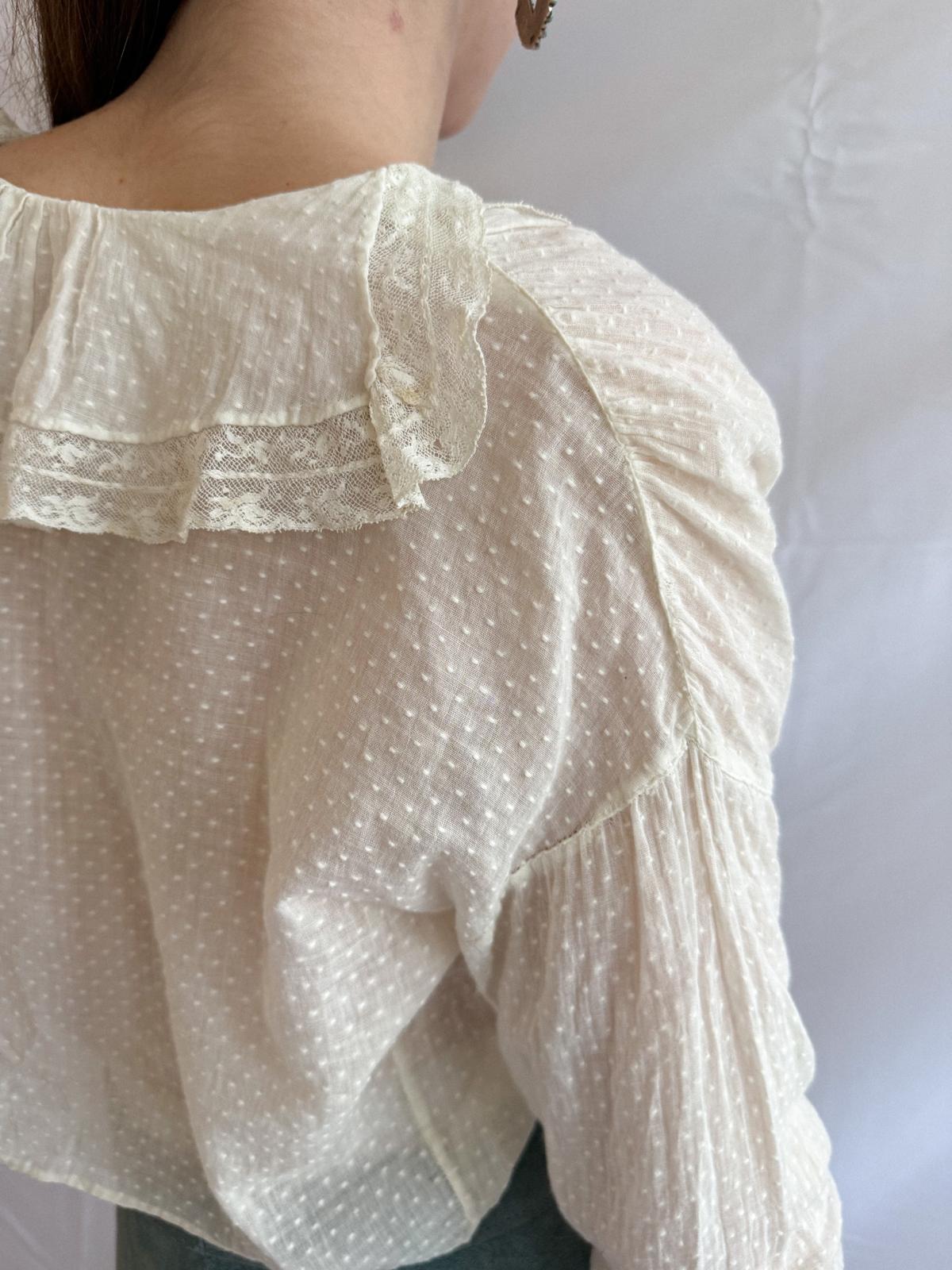 Edwardian Swiss Dot Cotton Blouse with Sailor-Collar