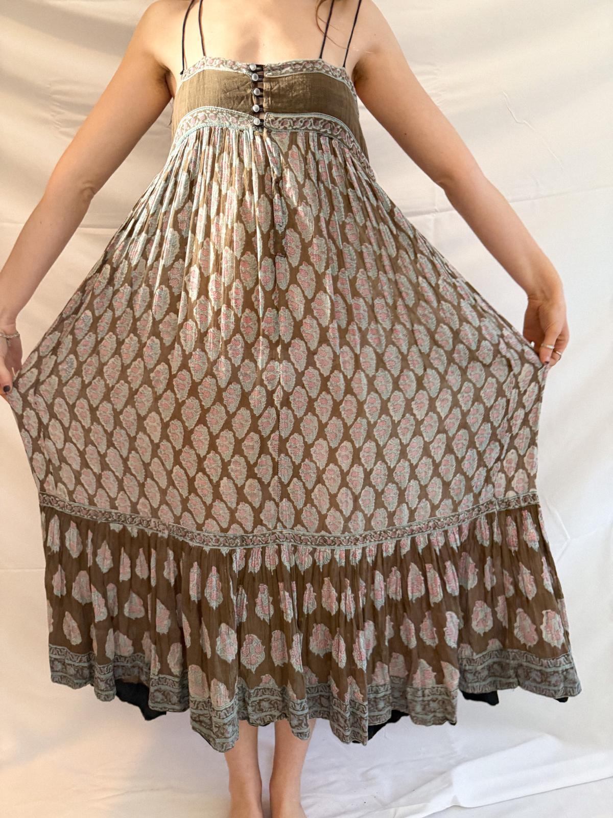 1970er Indianisches Baumwoll-Gaze-Trägerkleid