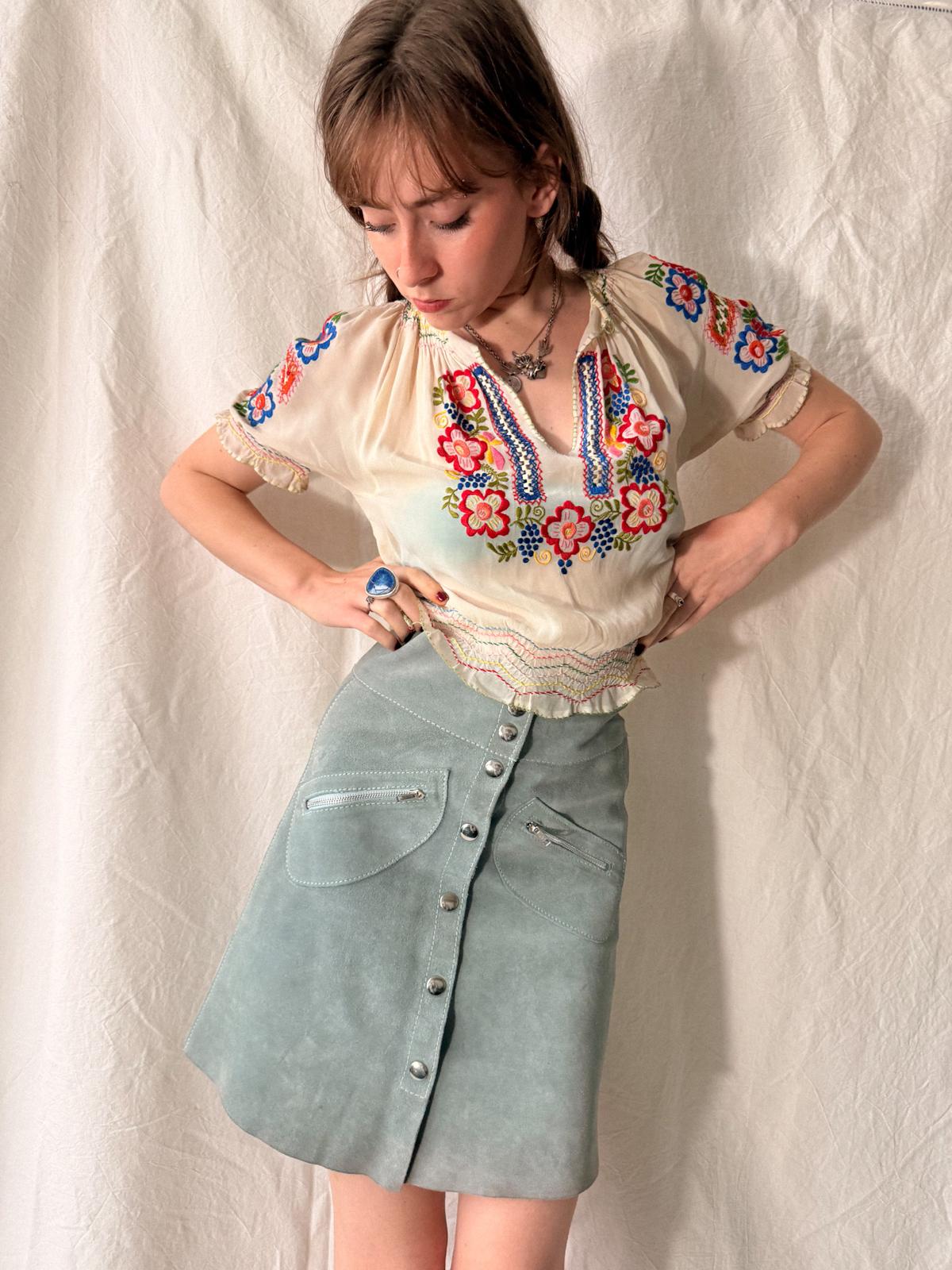 1930s–1940s Hand Embroidered Sheer Folk Blouse