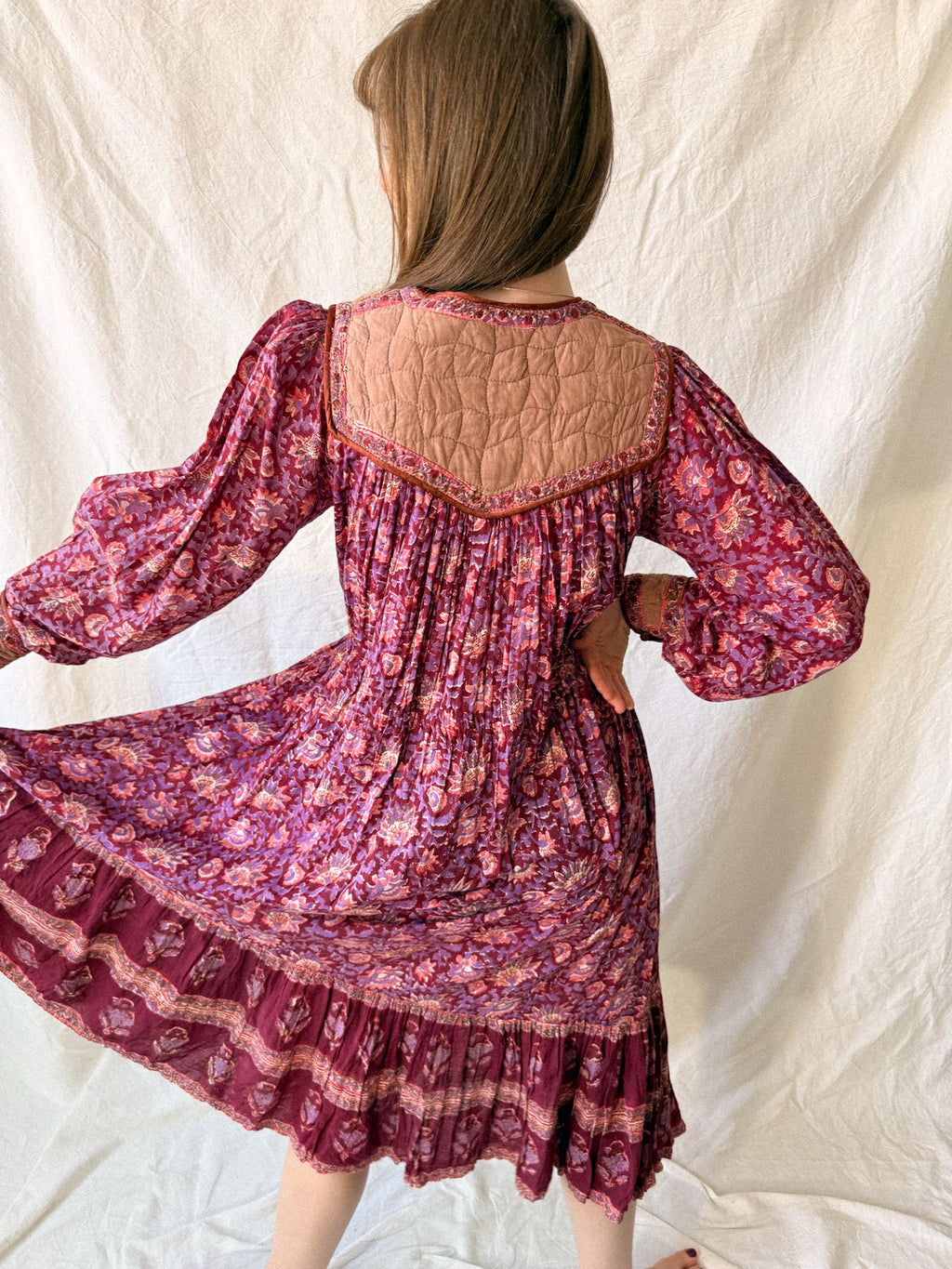 1970s Indian Block Print Cotton Gauze Dress