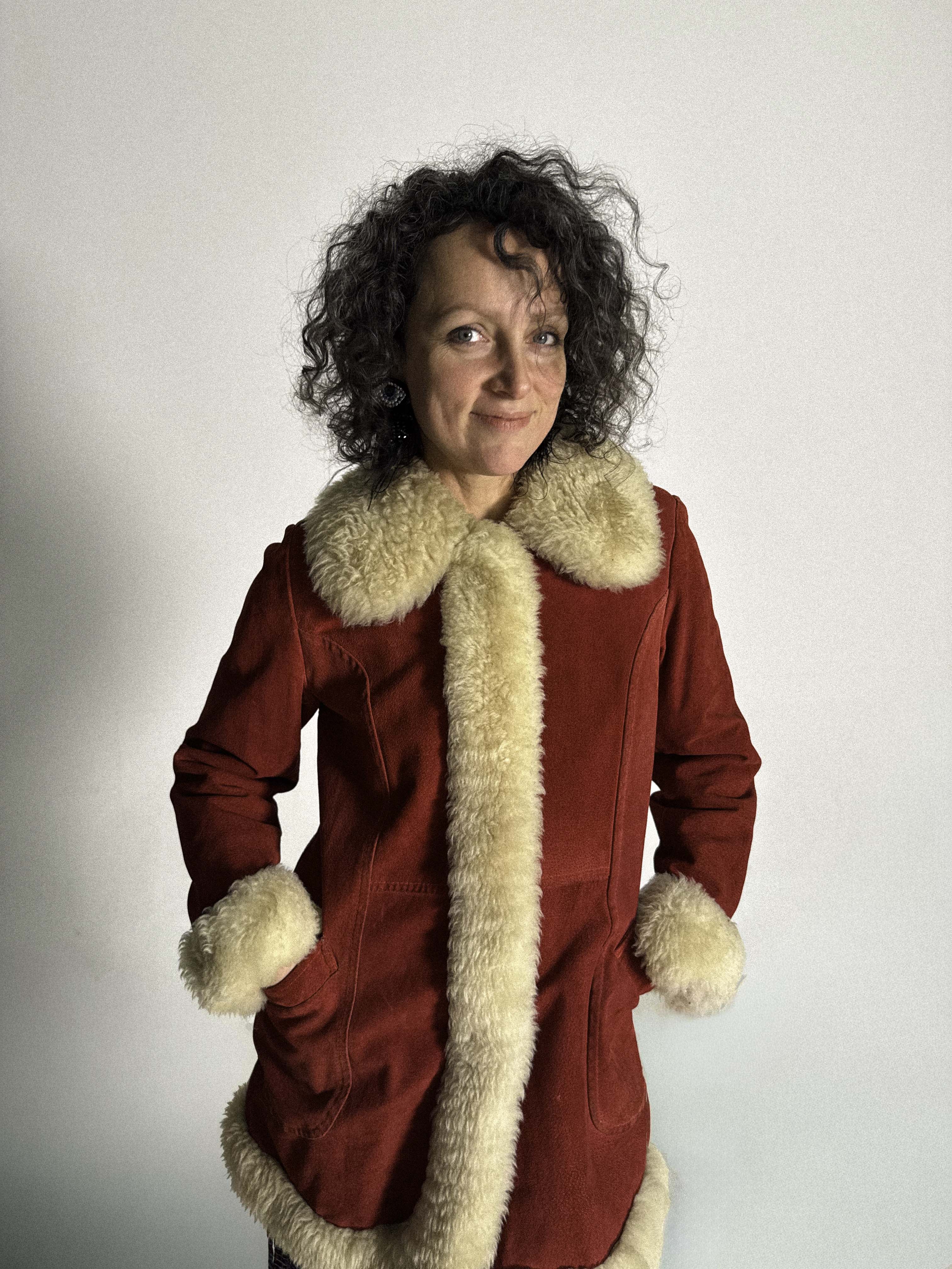 1960s/70s Cherry Red Shearling Coat with Sheepskin Trim