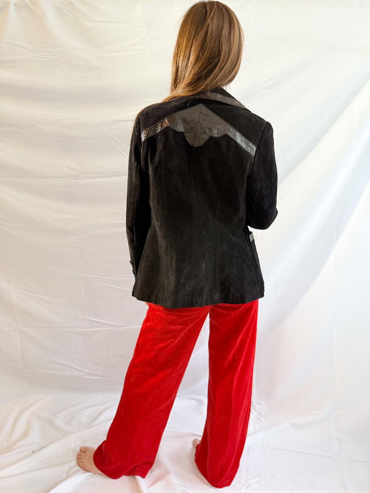1970s Suede Blazer Jacket with Snakeskin Trimmings