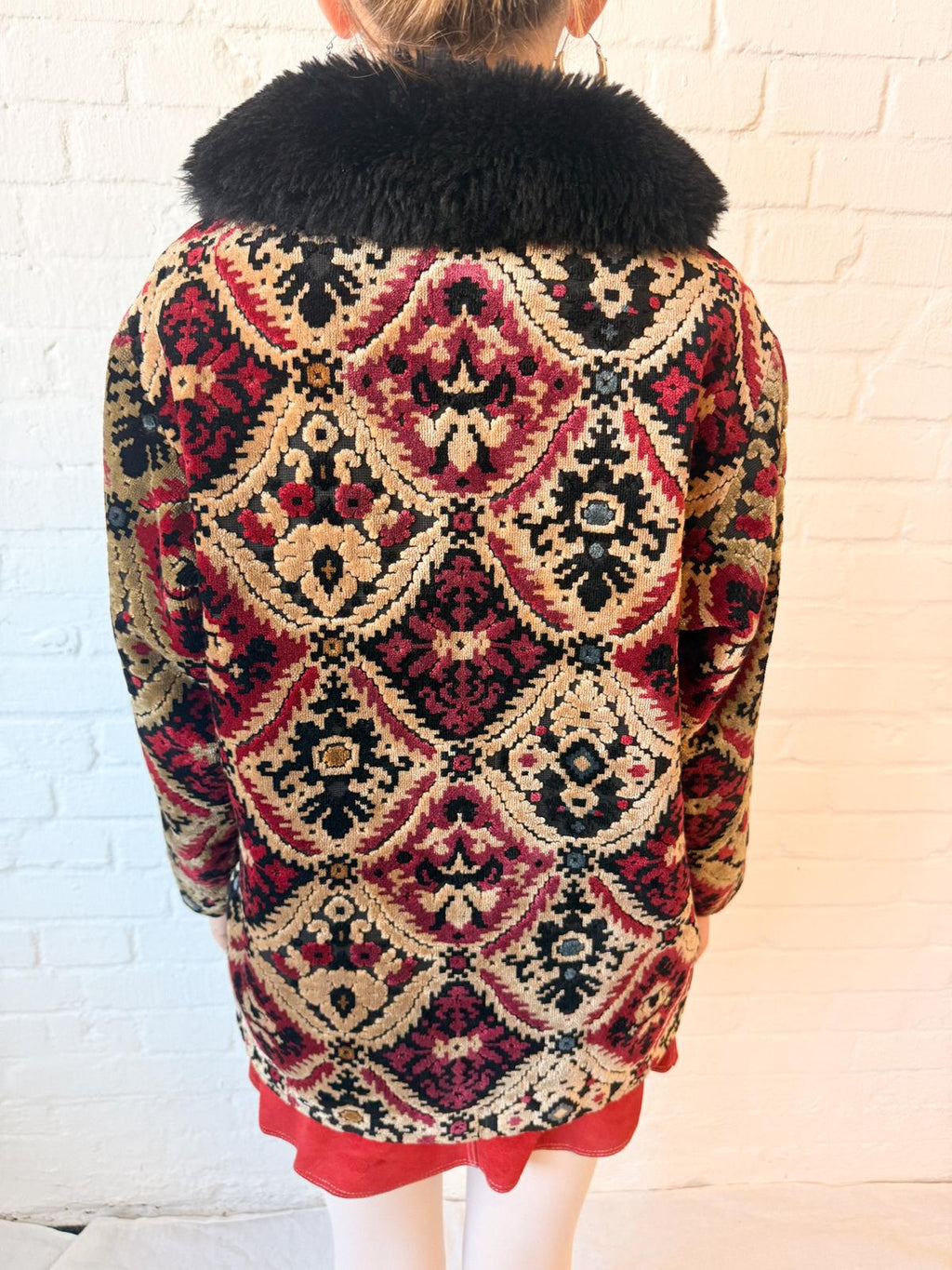 1960s Tapestry Chenille Ski Jacket with Faux Fur Collar