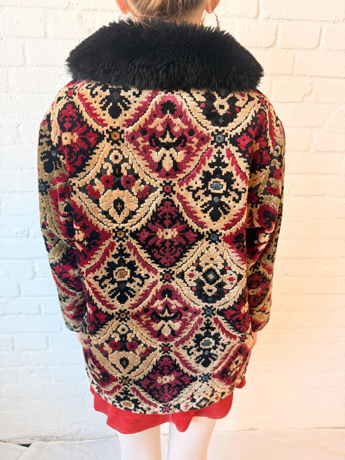 1960s Tapestry Chenille Ski Jacket with Faux Fur Collar