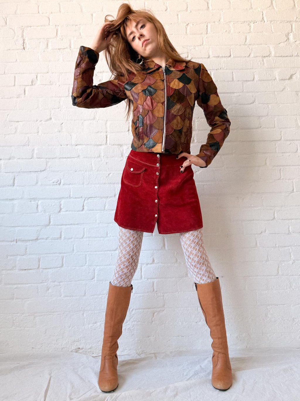 1970s Multicolour Leather & Suede Fish Scale Patchwork Jacket