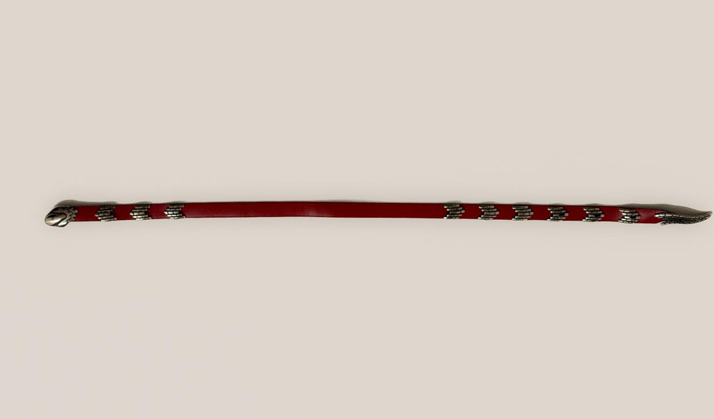 Vintage Red Leather Snake Belt — Silver-Tone Serpent Hardware — Size 75–85