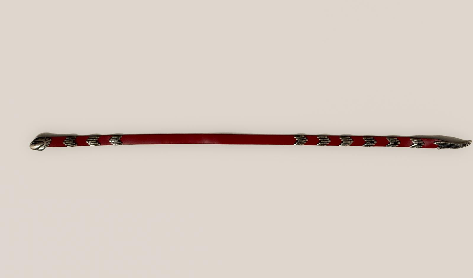 Vintage Red Leather Snake Belt — Silver-Tone Serpent Hardware — Size 75–85