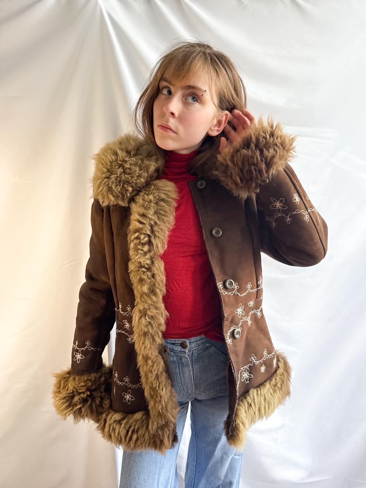 1970s Embroidered Shearling Afghan Style Coat