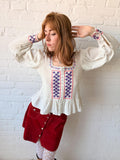 1960s–70s Embroidered Cotton Cheesecloth Peplum Blouse