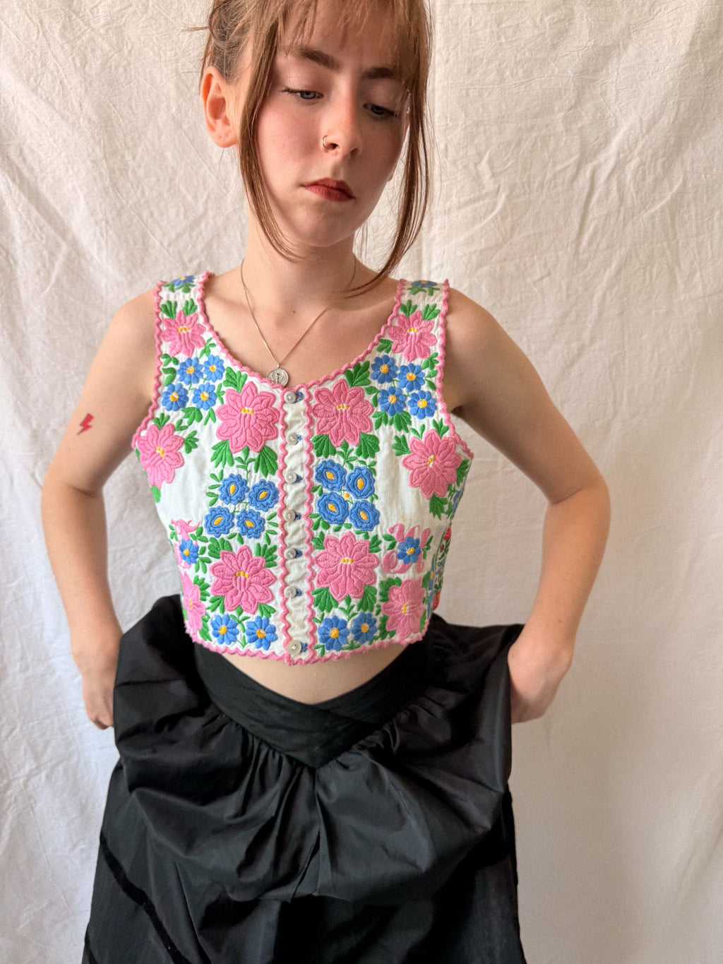 1930s–1940s Hungarian Folk Embroidered Bodice Vest