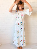 1970s Mexican-Style Embroidered Cotton & Crochet Maxi Dress