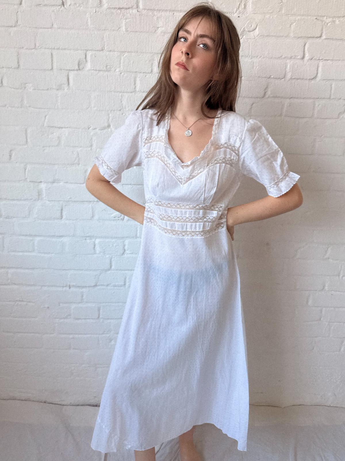 1930s Bias-Cut Cotton Dress /Nightgown