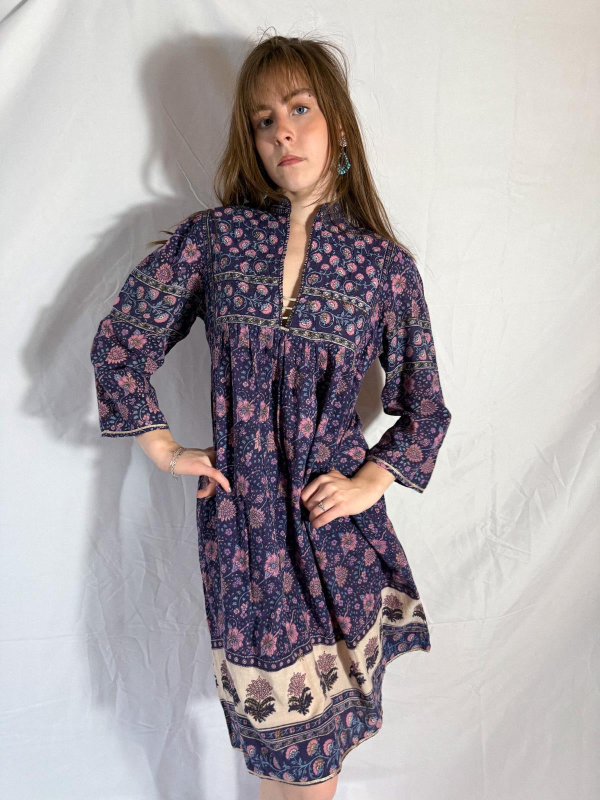 1970s Blockprint Cotton Dress
