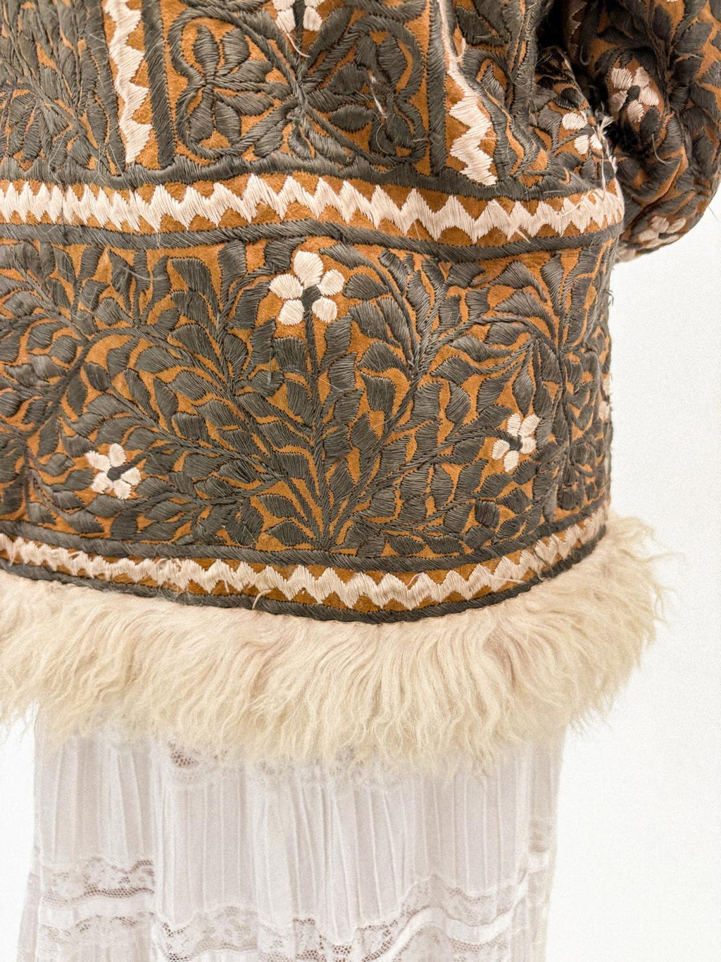 1970s Embroidered Leather &amp; Lambswool Jacket – Afghan Folkloric Crossover