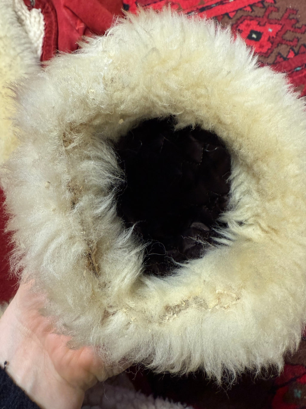 1960s/70s Cherry Red Shearling Coat with Sheepskin Trim