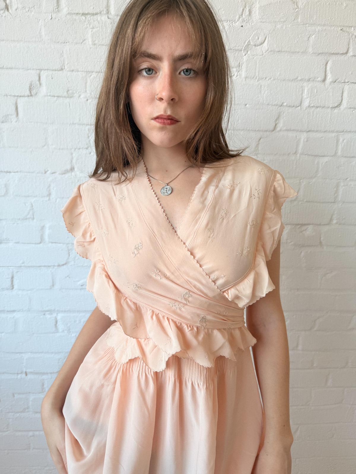 1930s Silk Tie-Up Nightgown