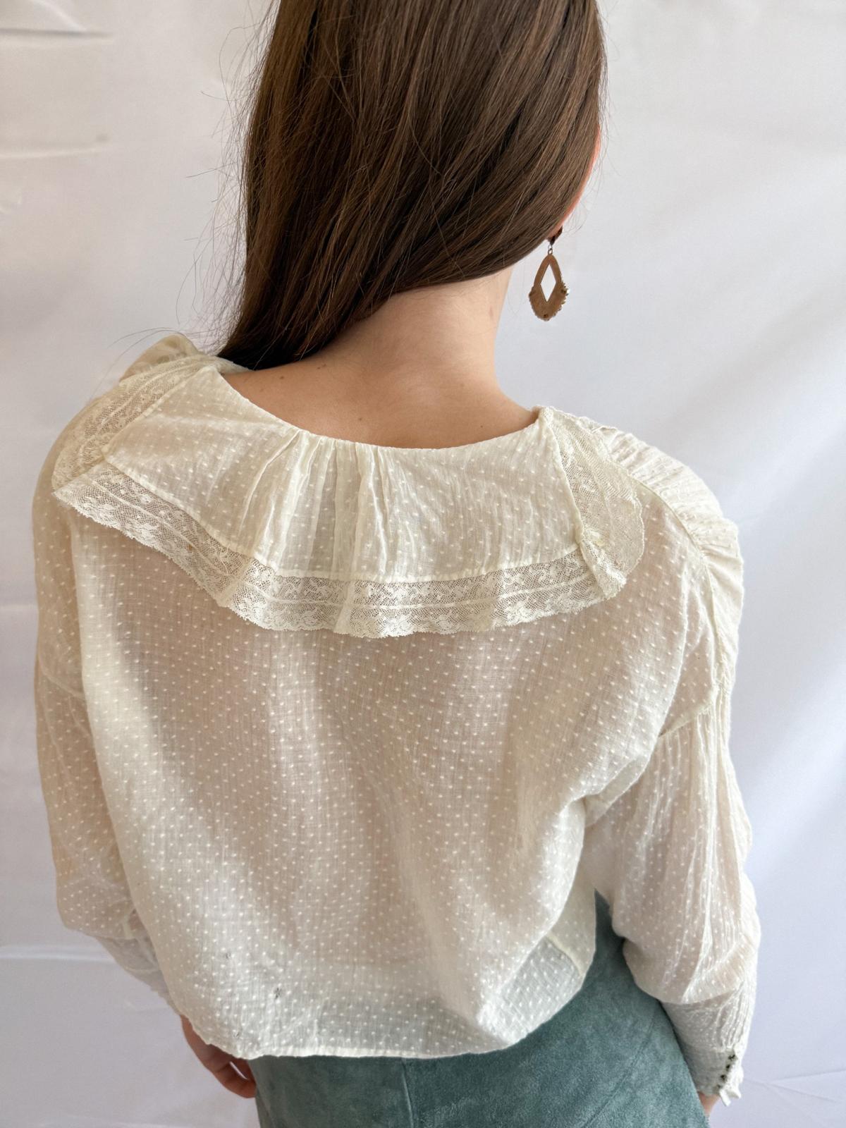 Edwardian Swiss Dot Cotton Blouse with Sailor-Collar